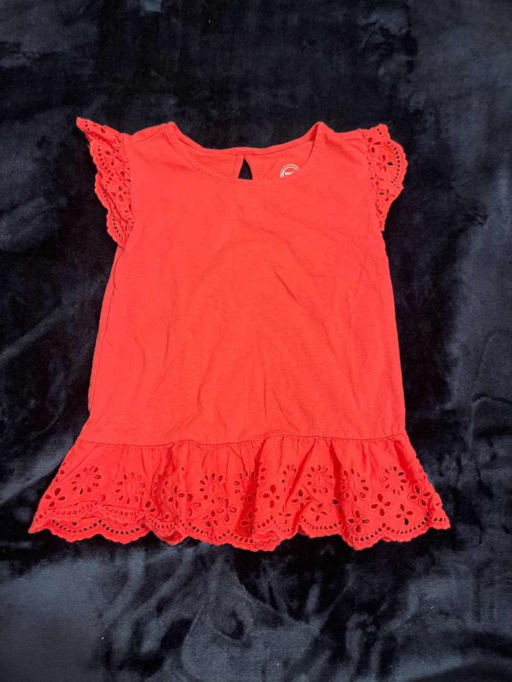wonder nation Red Eyelet Ruffle Tank with Cap Sleeves